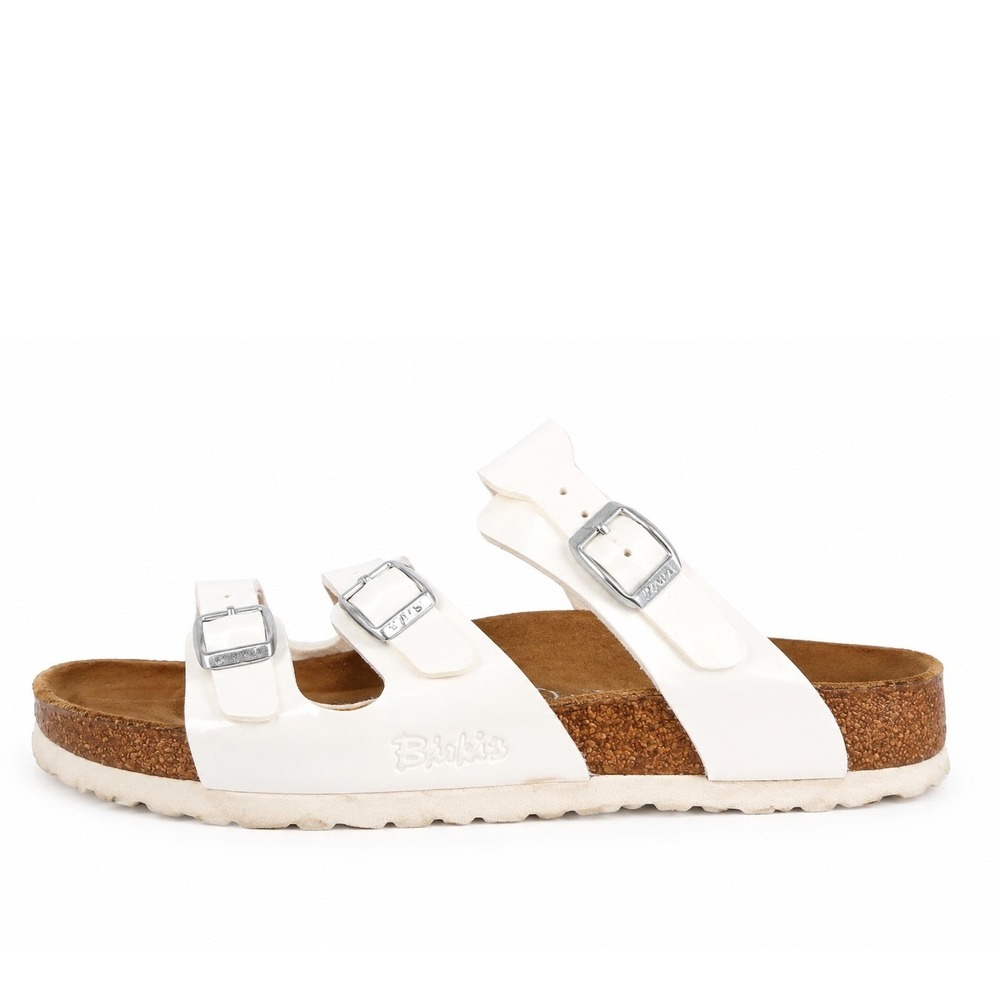 Birki's 39 L8 Sandals Florida Birko-Flor White Patent Triple Strap Slide Germany